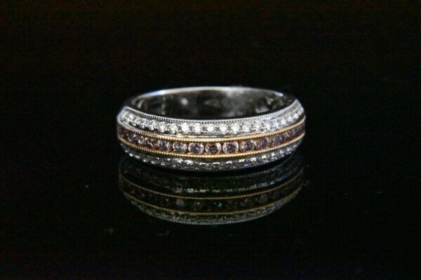 Natural Pink and White Diamond Band in 18KWG