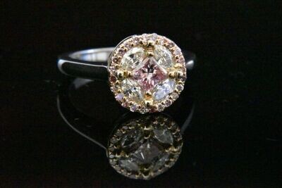 Natural Intense Pink and White Diamond Ring in Platinum