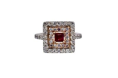 Natural Pink and White Diamond Ring with Ruby in 14K/18K