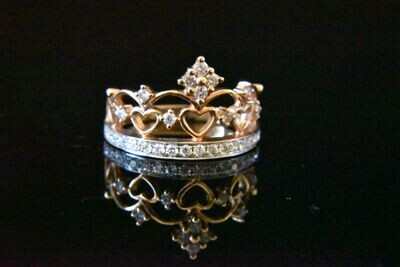 Natural Pink and White Diamonds Crown ring in 18KRG