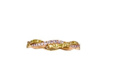 Natural Pink and Yellow Diamonds twisted Band in 18KYG