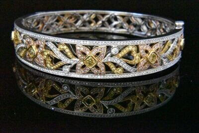 Natural Pink, Yellow and White Diamond Bracelet in 18KWG