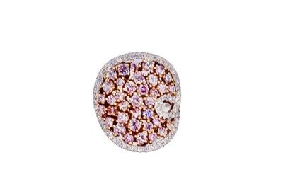 Natural Pink diamond Palette style ring in 18KWG