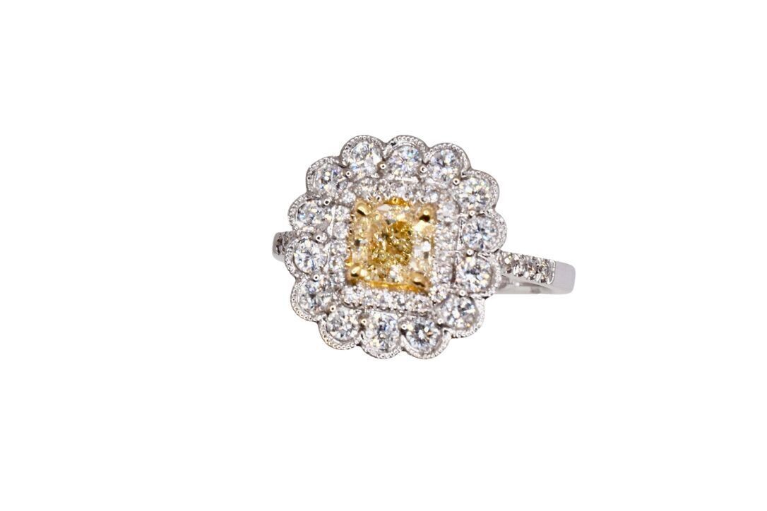 Natural Yellow and White Diamond Ring in 18KWG