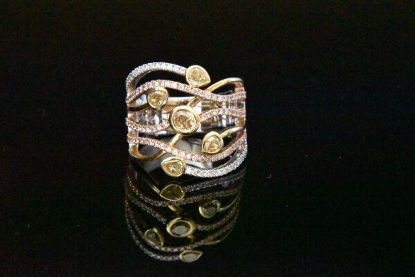 Natural Pink, Yellow and White Diamond ring in 18KWYR