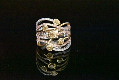 Natural Pink, Yellow and White Diamond ring in 18KWYR