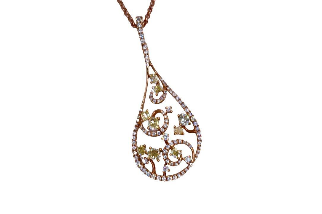 Natural Yellow and White Diamonds Pendant in 18KRG