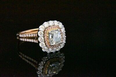 Natural Green, Pink, and white diamond ring in 18KRG