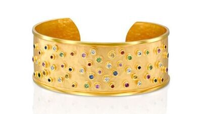 Multi Colored Sapphire and Diamonds Bracelet Cuff