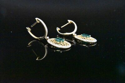 Diamond and Emerald Earrings in 14KYG – White Diamonds: 0.33ct