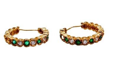 Diamond and Emerald Earrings in 18KYG – White Diamonds: 0.50ct
