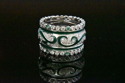 Diamond and Emerald Enamel Ring in 18KWG – White Diamonds: 1.32ct