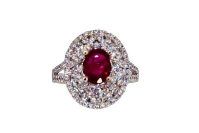 GIA Certified Burmese Ruby Ring in 18KWG – White Diamonds: 0.97ct