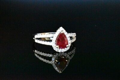 GIA Certified Burmese Pear Shape Ruby Ring