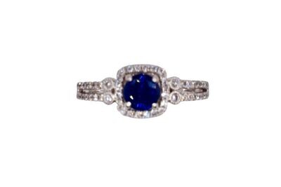 Sapphire and Diamonds ring in 14KWG