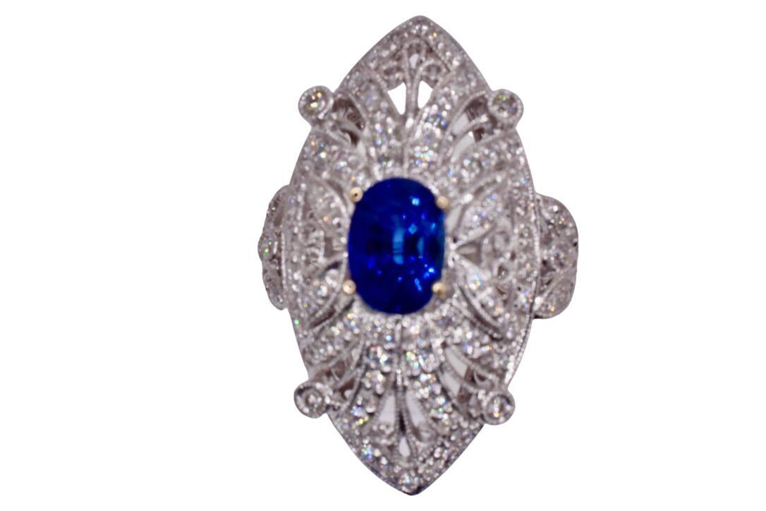 Diamond and Sapphire Ring in 18KWG – White Diamonds: 0.45ct