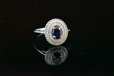 Diamond and Sapphire Ring in 14KWG – White Diamonds: 0.58ct