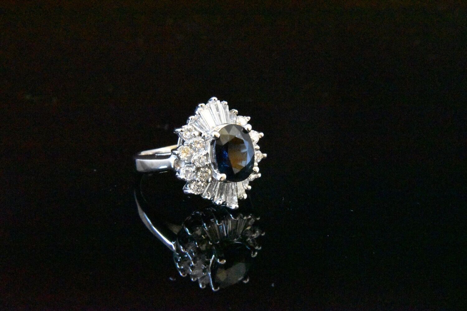 Diamond and Sapphire Ring in 14KWG – White Diamonds: 1.03ct