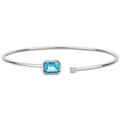 14KWG Open Bangle with Blue Topaz and Diamond