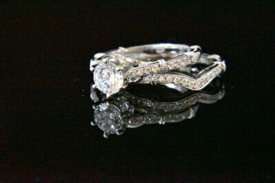 Semi-Mount Bridal set with diamonds in 14KWG – White Diamonds: 0.34ct