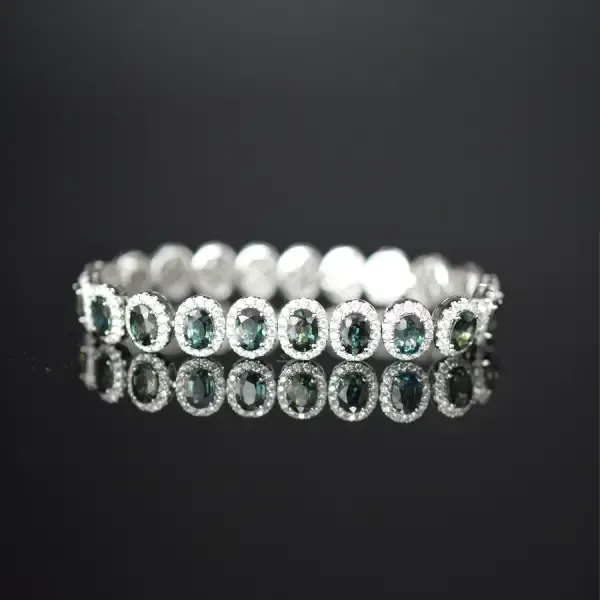GIA Certified Unheated Green Sapphires and Diamond bracelet in 18KWG