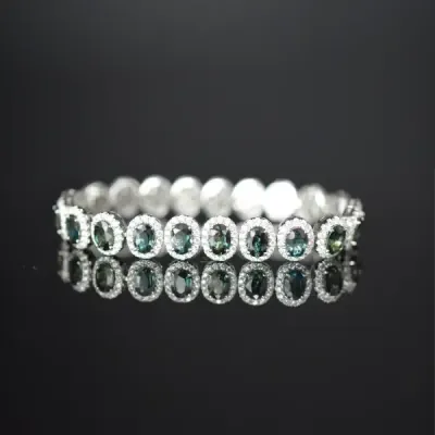 GIA Certified Unheated Green Sapphires and Diamond bracelet in 18KWG