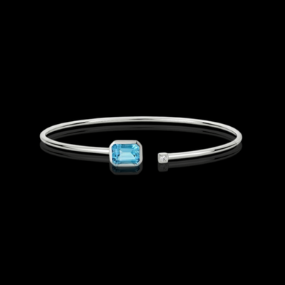 14KWG Open Bangle with Blue Topaz and Diamond