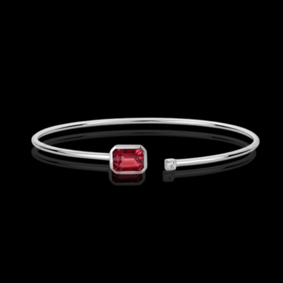 14KWG Open Bangle with Garnet and Diamond