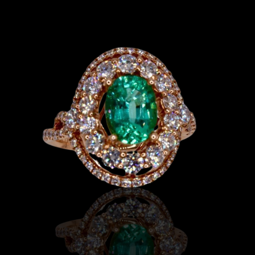 18KRG Emerald and Diamond Ring