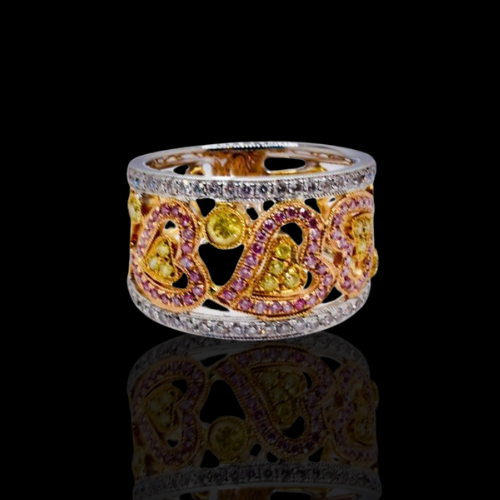 18KWG Natural Pink, Yellow, and White Diamond ring