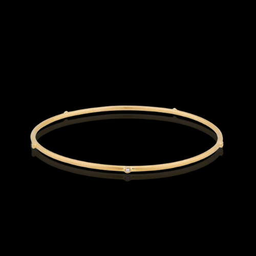 22KYG Thin Hammered Bangle with Diamonds