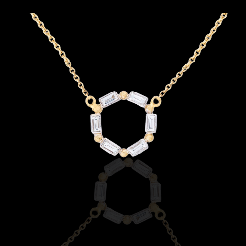 Bubbles Baguette Necklace in 22KYG and 18KWG with Diamonds and 22KYG Adjustable Chain