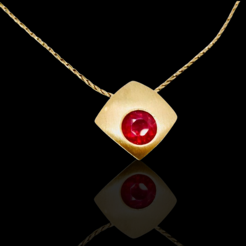 Diamond and Ruby Pendant in 18KYG With 14KYG Chain