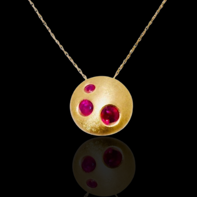 Diamond and Ruby Pendant in 18KYG With 14KYG Chain