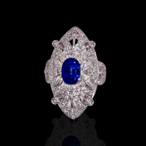 Diamond and Sapphire Ring in 18KWG – White Diamonds: 0.45ct