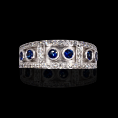 Diamond and Sapphire Ring in 14KWG – White Diamonds: 0.38ct