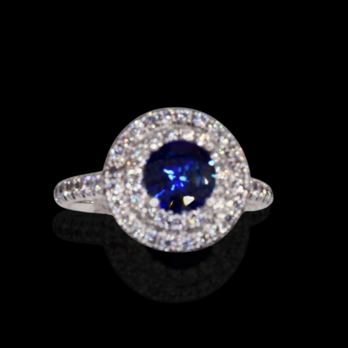 Diamond and Sapphire Ring in Platinum – White Diamonds: 0.66ct