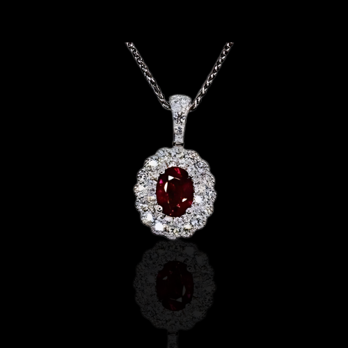 GIA Certified Burmese Ruby and Diamond Pendant in 18KWG, with 18KWG Chain