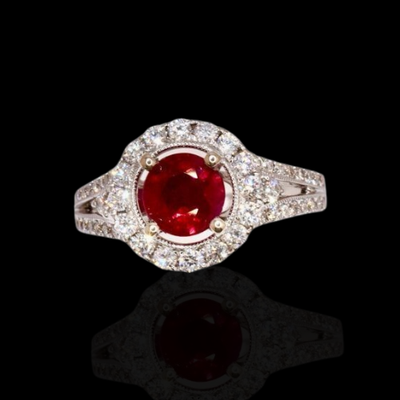 GIA Certified Burmese Ruby and Diamonds Ring in 18KWG