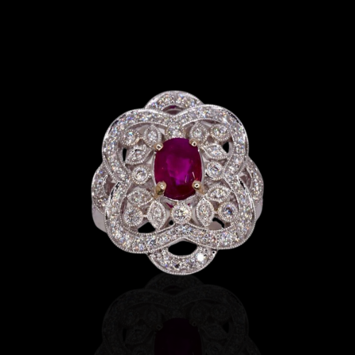 GIA Certified Burmese Ruby Ring in 18KWG – White Diamonds: 1.02ct