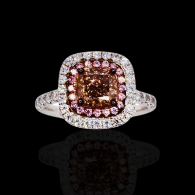 GIA Certified Natural colored Diamond ring with Pink and White Diamonds in 18KWG