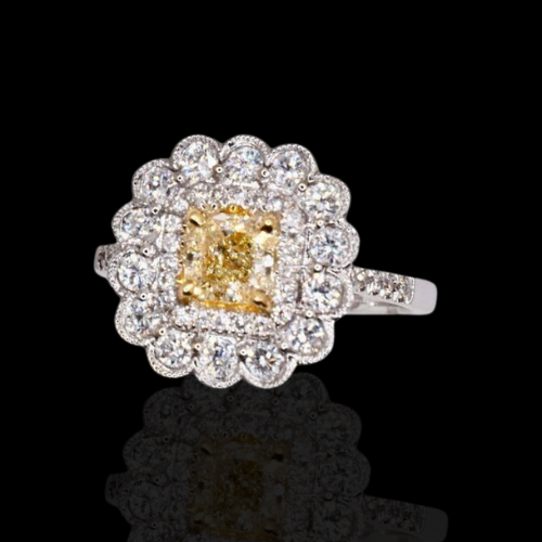 Natural Yellow and White Diamond Ring in 18KWG