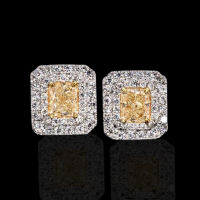 Natural Yellow and White diamond Earrings in 18KWG