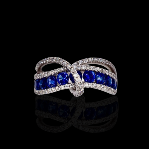Sapphires and Diamond Ring in 18KWG