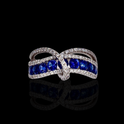Sapphires and Diamond Ring in 18KWG