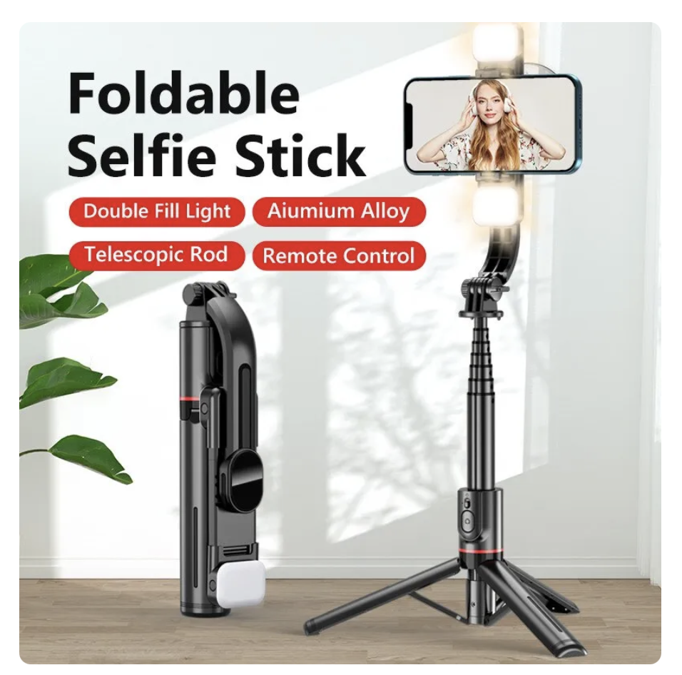 Foldable selfie stick with Fill Light with remote shutter