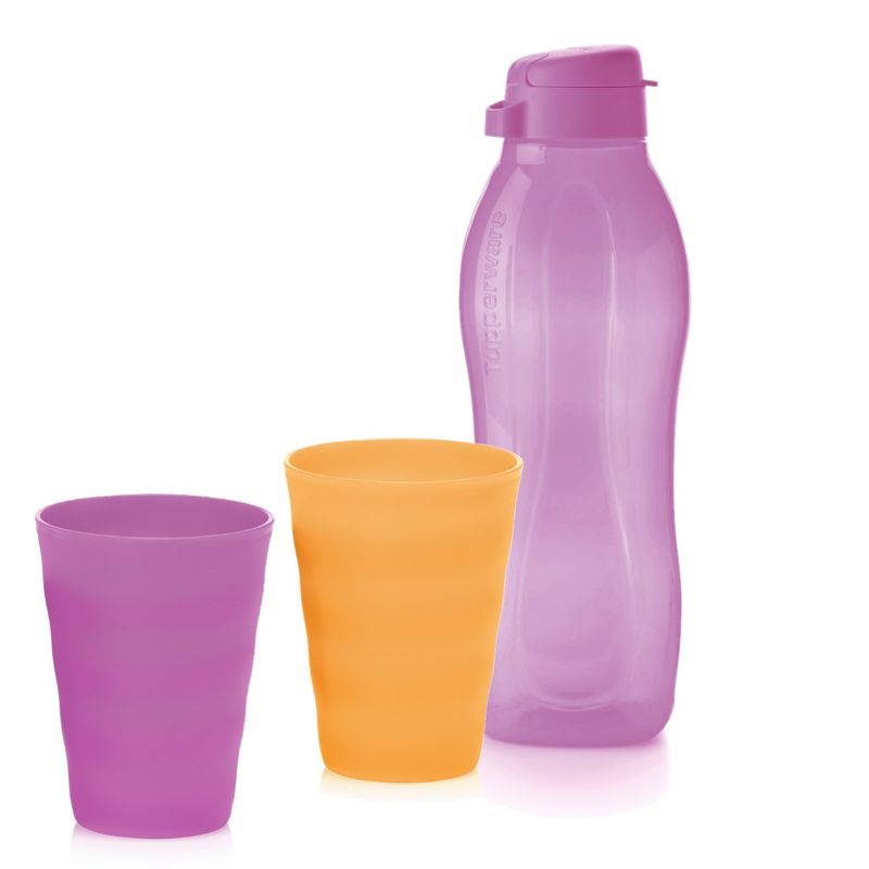BOTELLA 1,5 L MORADA + 2 VASOS 300 ML