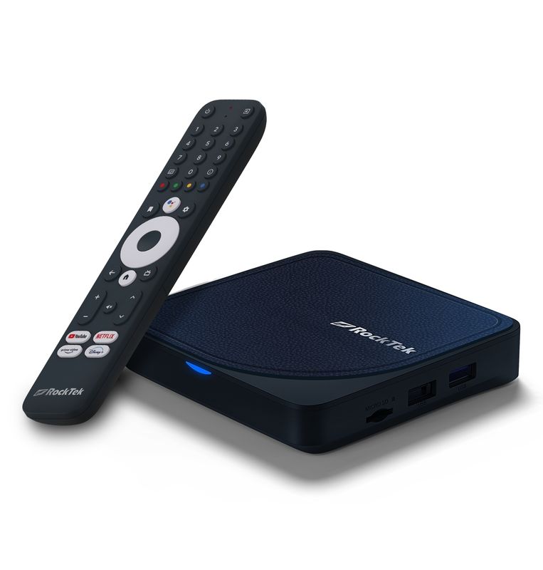 RockTek G2 4K Streaming Box – Android TV 12/14, HDR10+, Wi-Fi 6, 4GB/64GB