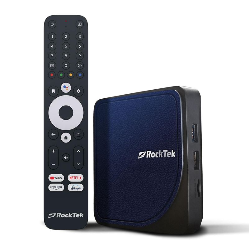RockTek G2 4K Streaming Box – Android TV 12/14, HDR10+, Wi-Fi 6, 4GB/64GB