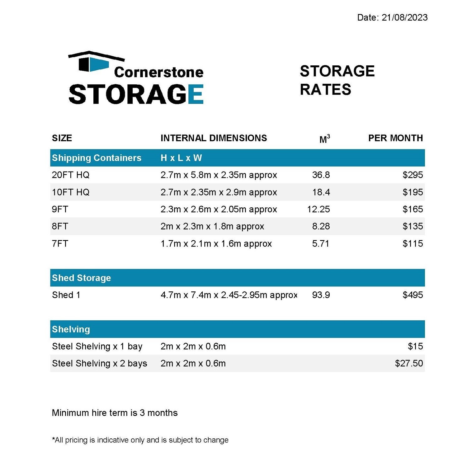 Storage Shelving - Monthly Hire